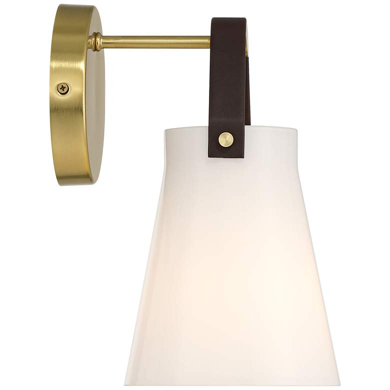 Image 7 Ashley 10 1/2" High Antique Brass and Leather Wall Sconce more views