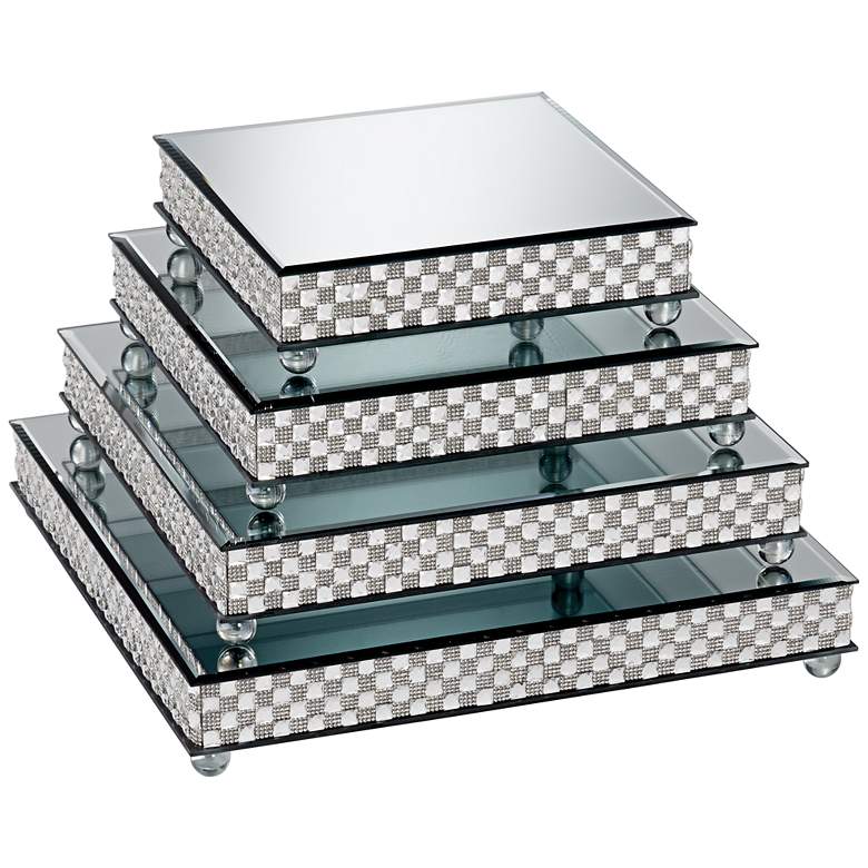 Image 1 Ashley Silver Mirror-Top Square Cake Stands Set of 4