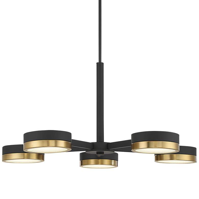 Image 2 Ashor 34"W Matte Black and Warm Brass 5-Light LED Pendant