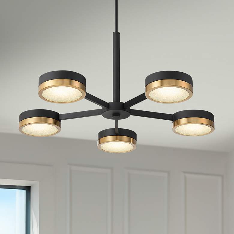 Image 1 Ashor 34"W Matte Black and Warm Brass 5-Light LED Pendant