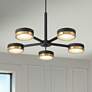 1_Ashor 34"W Matte Black and Warm Brass 5-Light LED Pendant