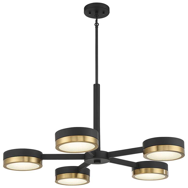 Image 7 Ashor 34"W Matte Black and Warm Brass 5-Light LED Pendant more views