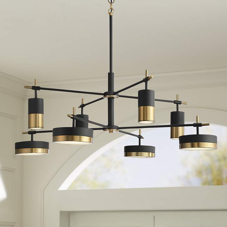 Image 1 Ashor 42" Wide Matte Black Warm Brass 8-Light LED Chandelier