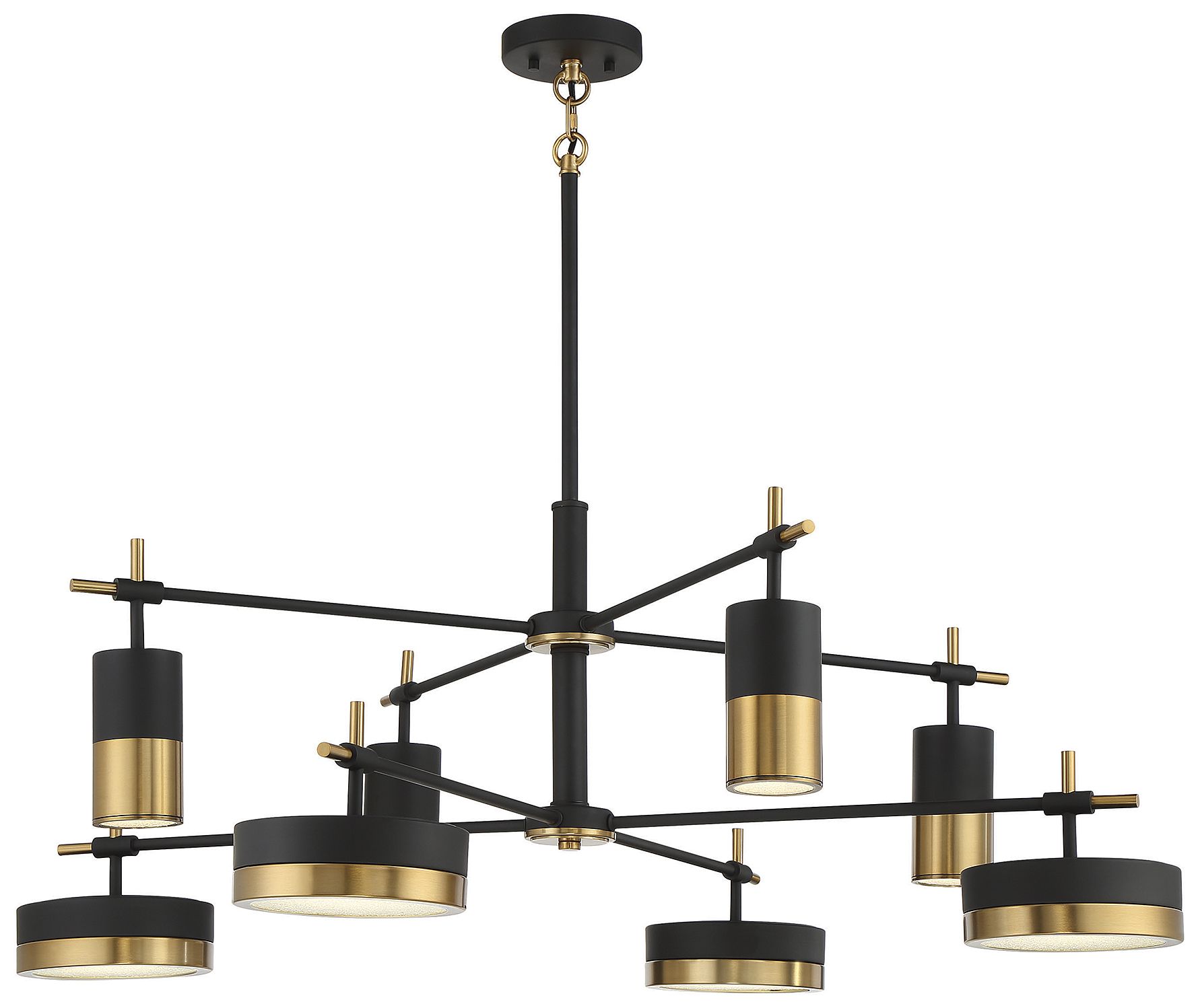 Ashor 8-Light LED Chandelier in Matte Black with Warm Brass Accents