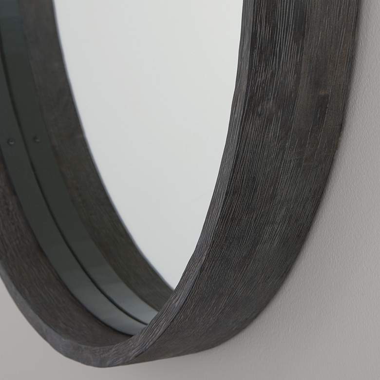 Image 3 Ashton Carbon Gray w/ Iron Silk Trim 31 inch Round Wall Mirror more views
