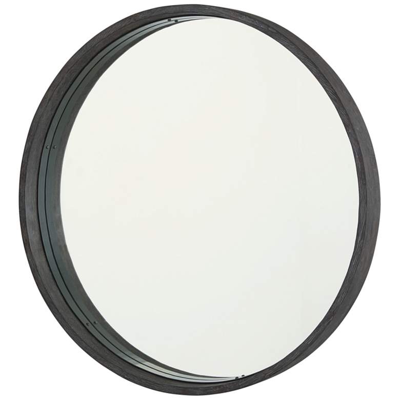 Image 4 Ashton Carbon Gray w/ Iron Silk Trim 31 inch Round Wall Mirror more views