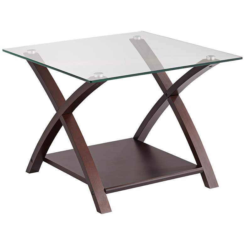 Image 2 Ashton Espresso Wood and Glass Top End Table