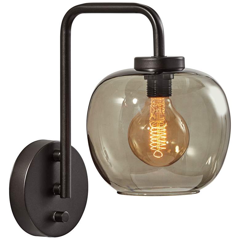 Ashton Matte Black and Smoked Glass Plug-In Wall Lamp