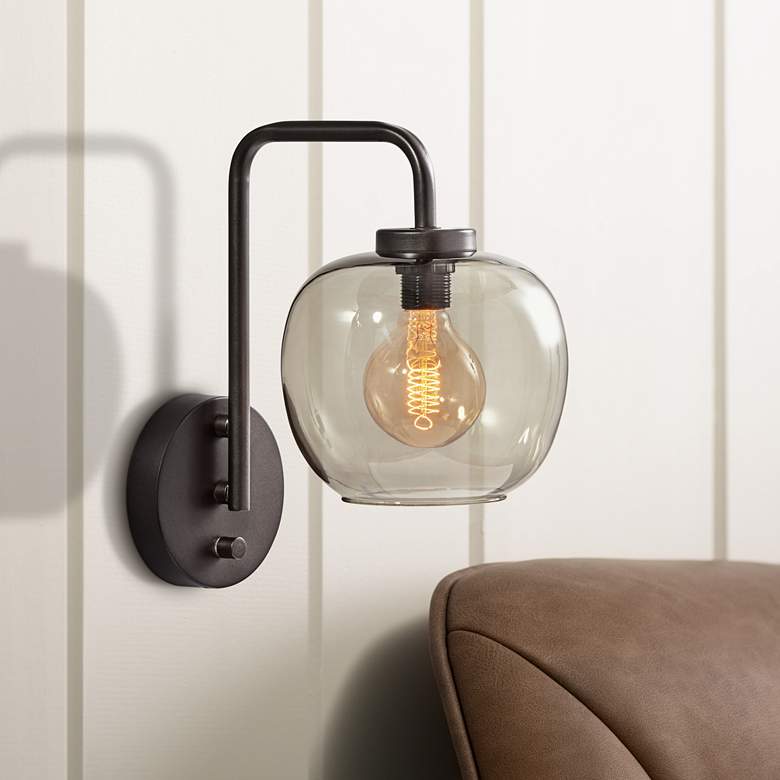 Ashton Matte Black and Smoked Glass Plug-In Wall Lamp