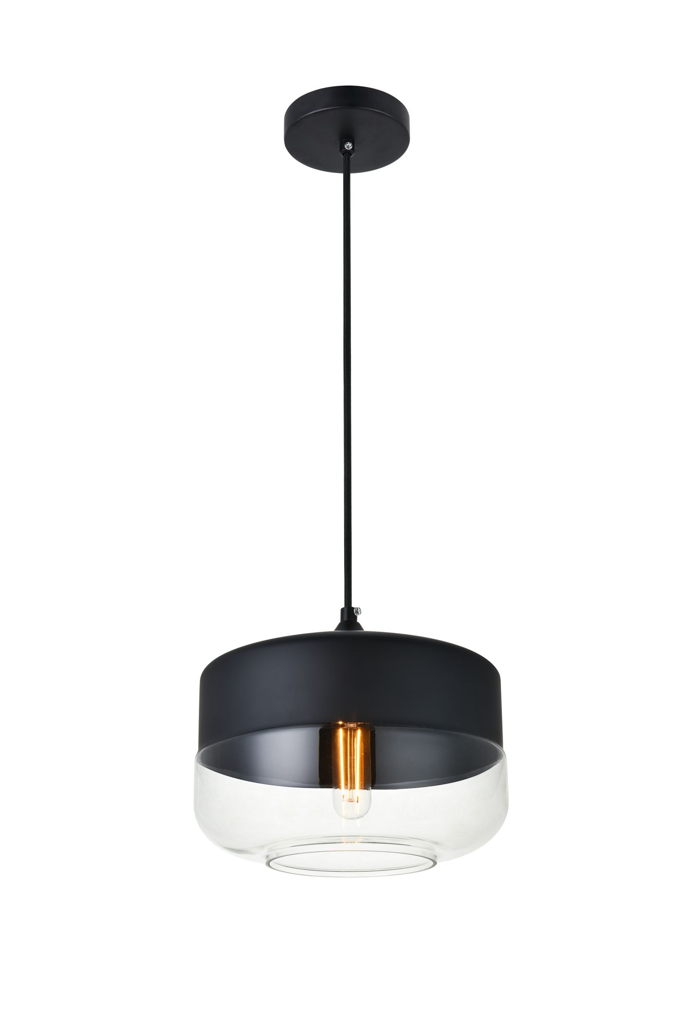 Ashwell 1 Lt Black Pendant With Clear Glass