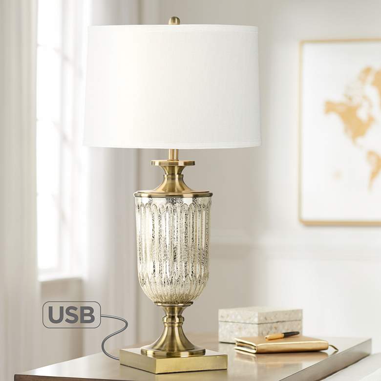 Image 1 Ashwin Mercury Glass and Brass USB Port Table Lamp
