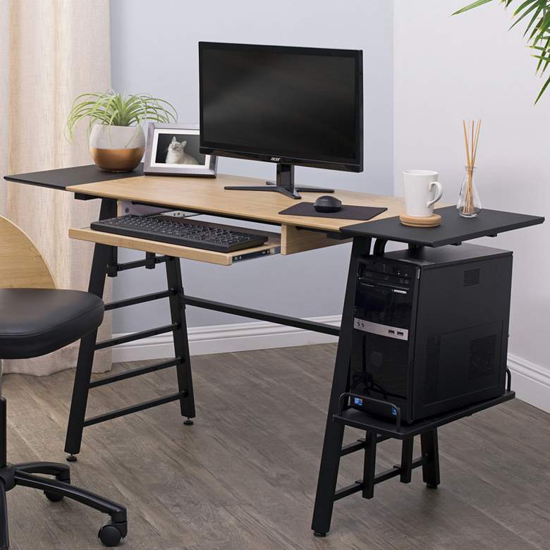 Image 1 Ashwood 55 1/4"W Graphite Convertible Desk w/ Keyboard Shelf