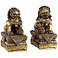 Asian Foo Dogs 9 1/2" High Gold Statue Set of 2