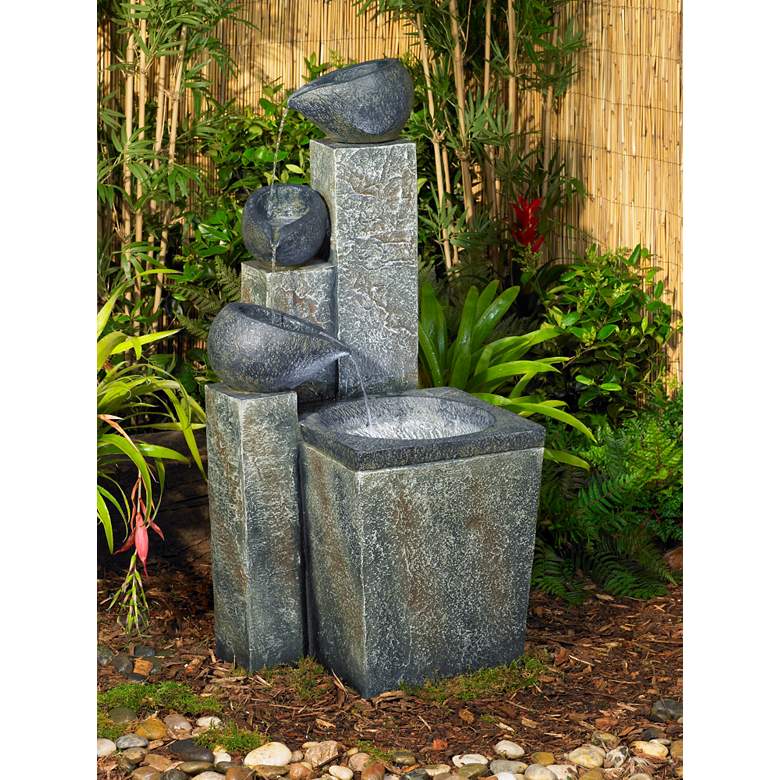 Asian Garden Tiered 39&quot; High Fountain with LED Light more views