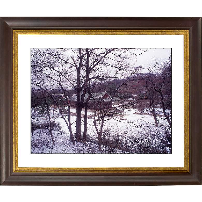 Image 1 Asian House In Winter Gold Bronze Frame 20 inch Wide Wall Art