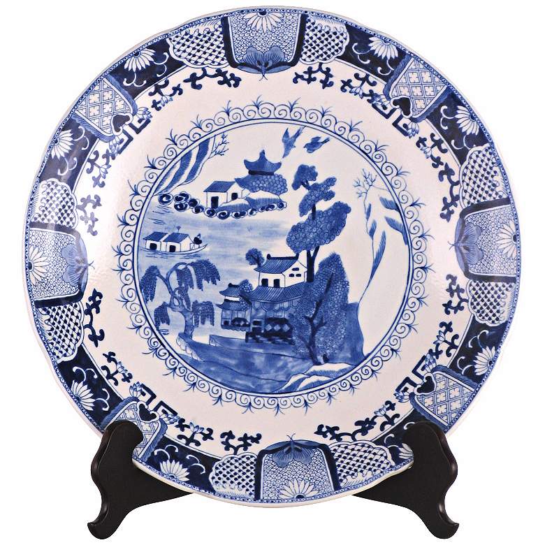 Image 1 Asian Style Porcelain Plate with Stand