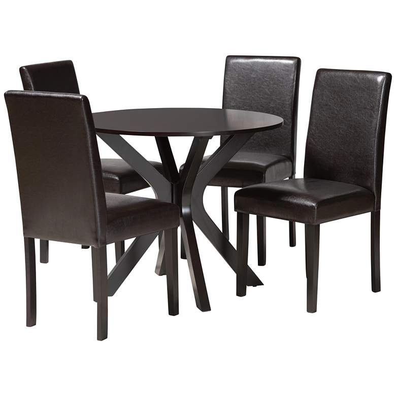 Image 2 Asli Espresso Brown Faux Leather and Wood 5-Piece Dining Set