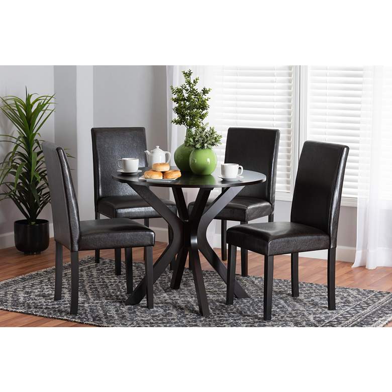 Image 1 Asli Espresso Brown Faux Leather and Wood 5-Piece Dining Set