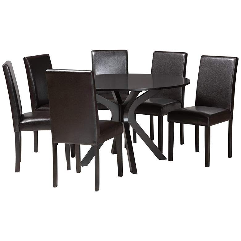 Image 2 Asli Espresso Brown Faux Leather and Wood 7-Piece Dining Set