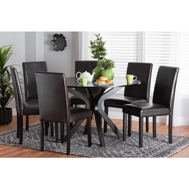 Image 1 Asli Espresso Brown Faux Leather and Wood 7-Piece Dining Set