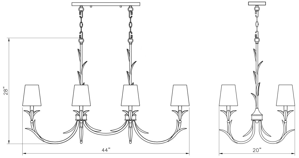 Aslin by Z-Lite 44 inch Gold Leaf 6 Light Linear Chandelier