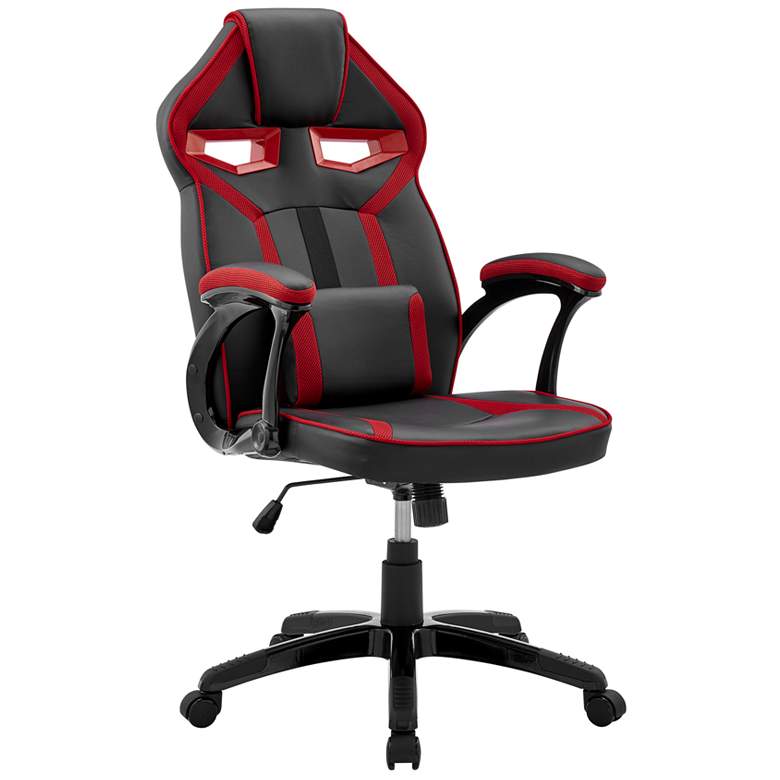 Image 1 Aspect Adjustable Racing Gaming Chair in Black Faux Leather, Red Mesh