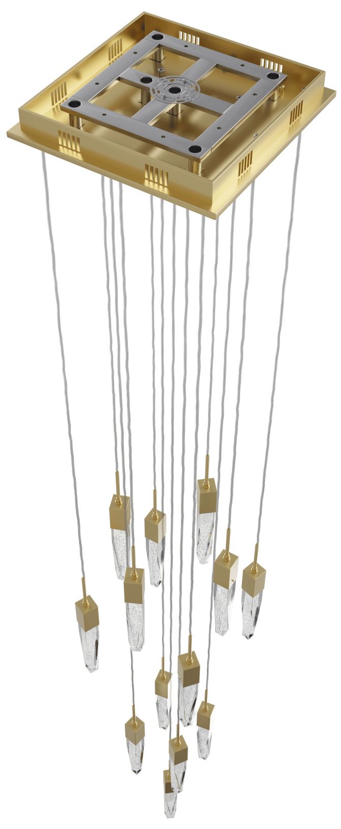 Image 3 Aspen 13-Light 20"W LED Chandelier Brushed Brass/Bubbled Crystals more views