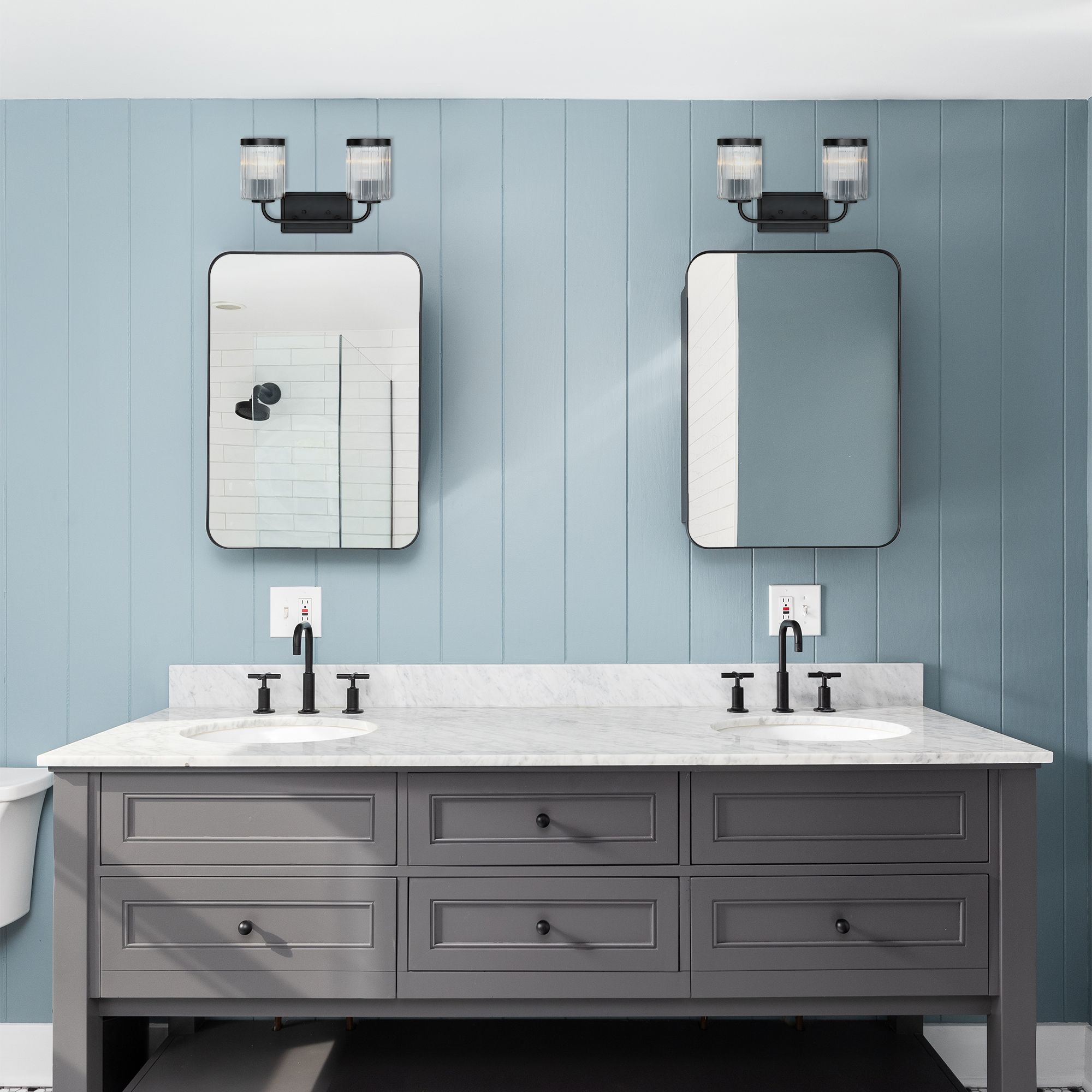 Aspen 16 in. 2-Light Matte Black Vanity Wall Light for Bathrooms