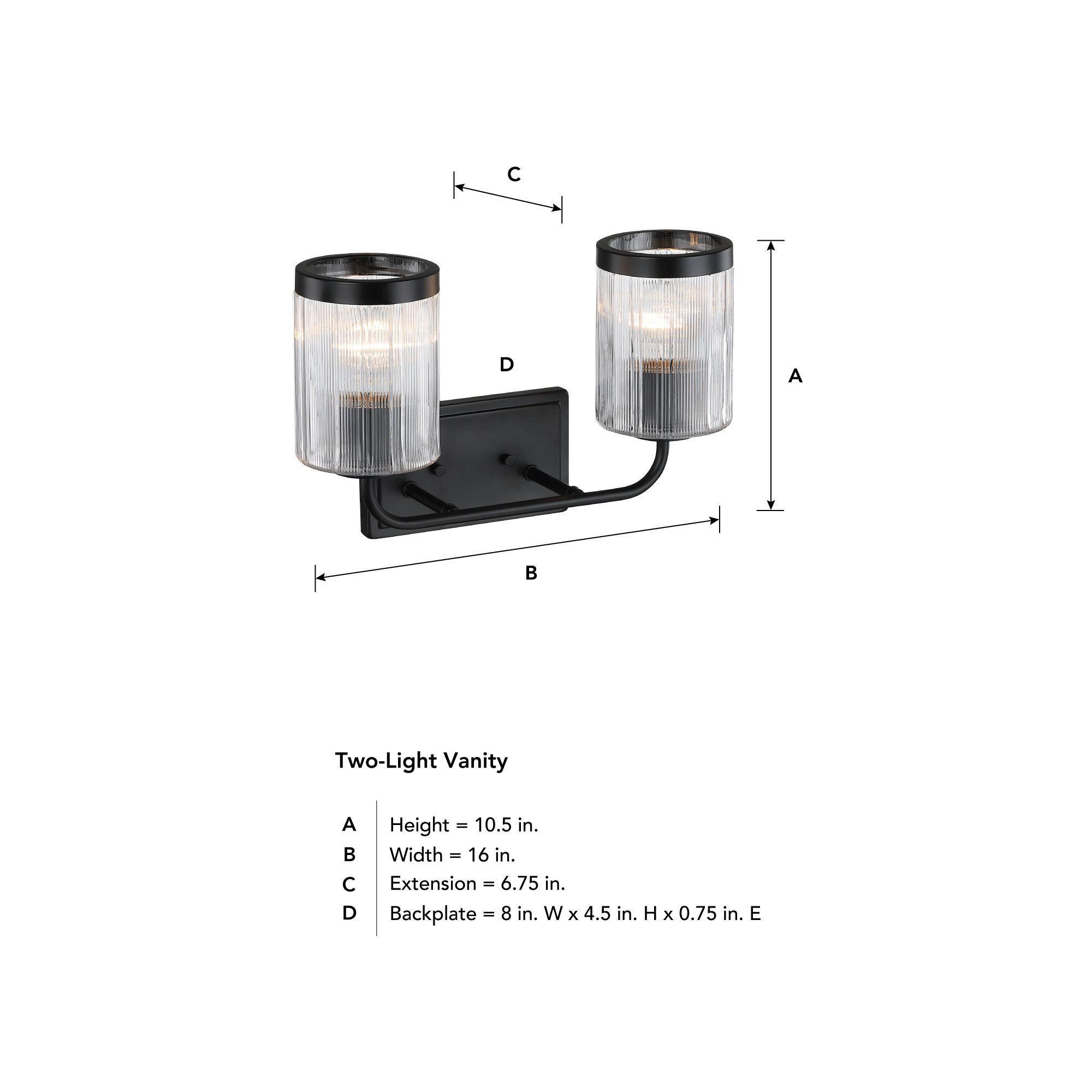 Aspen 16 in. 2-Light Matte Black Vanity Wall Light for Bathrooms