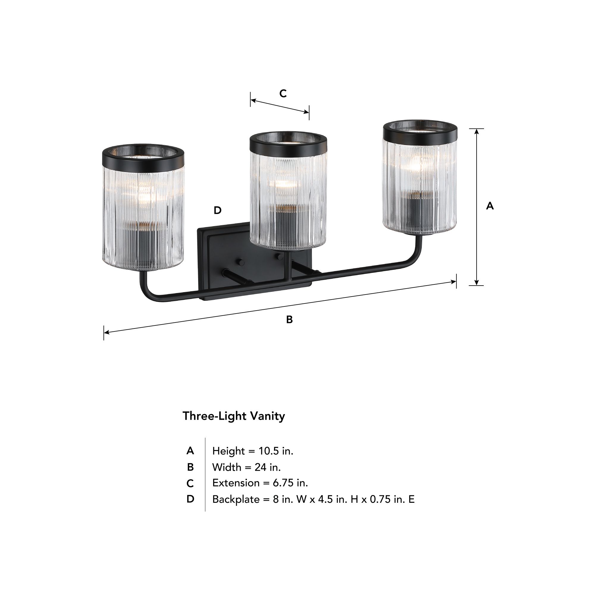 Aspen 24 in. 3-Light Matte Black Vanity Wall Light for Bathrooms