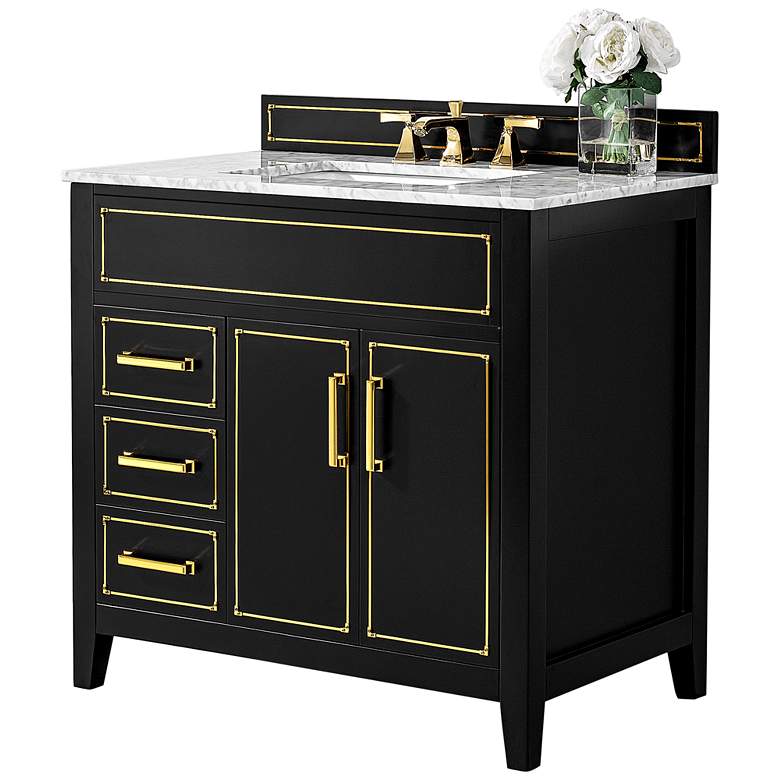 Image 3 Aspen 36 inch Wide Black Onyx 2-Door Single Sink Vanity