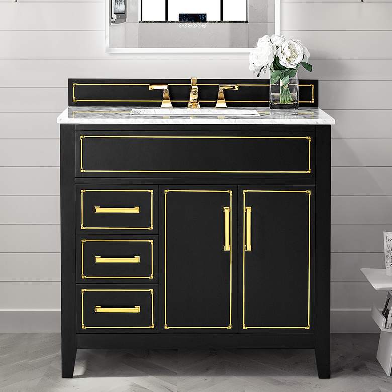 Image 2 Aspen 36 inch Wide Black Onyx 2-Door Single Sink Vanity