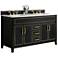 Aspen 60" Wide Black Onyx 4-Door Double Sink Vanity