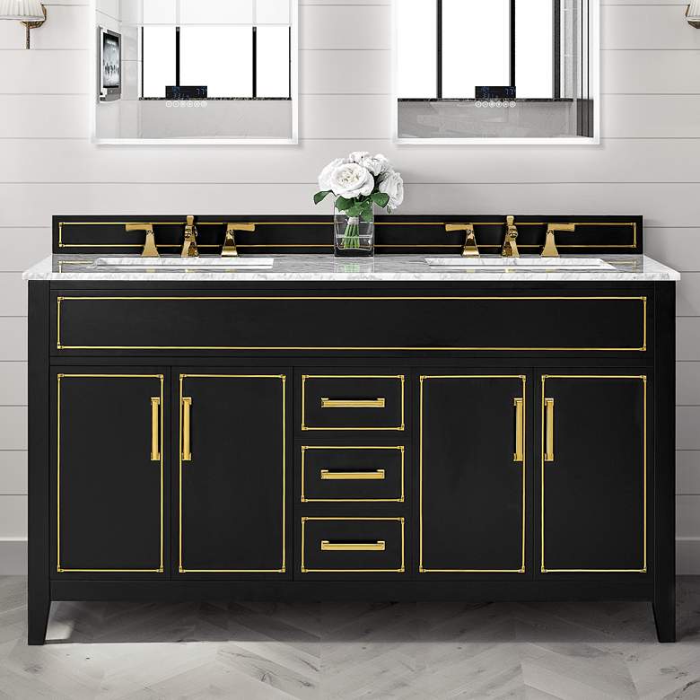 Image 1 Aspen 60" Wide Black Onyx 4-Door Double Sink Vanity