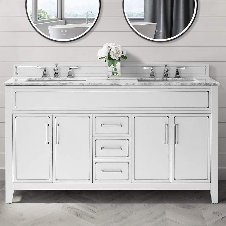Aspen 60 inch Wide White 4-Door Double Sink Vanity