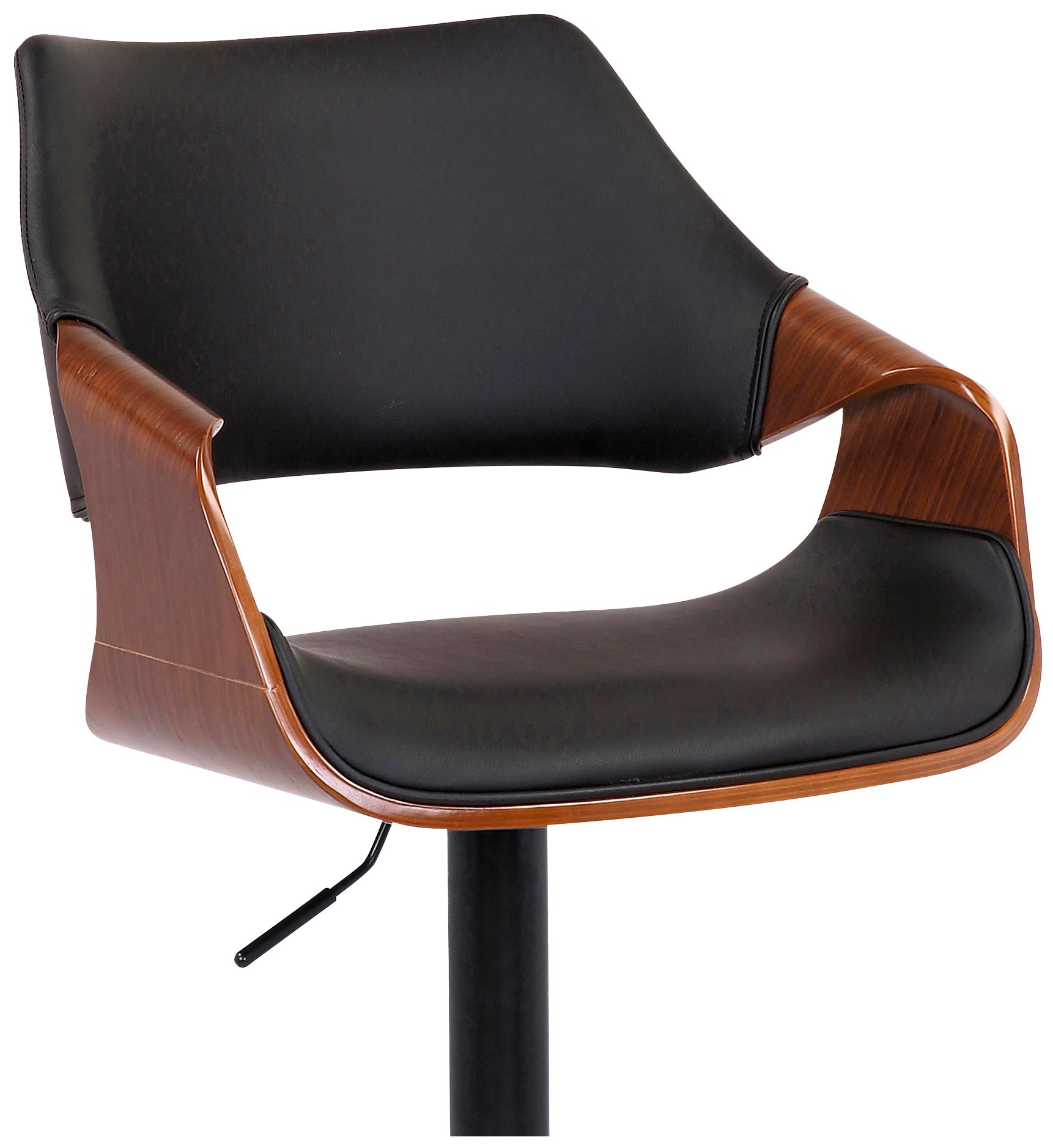 Aspen Adjustable Swivel Barstool in Black Powder Coated, Black Faux Leather