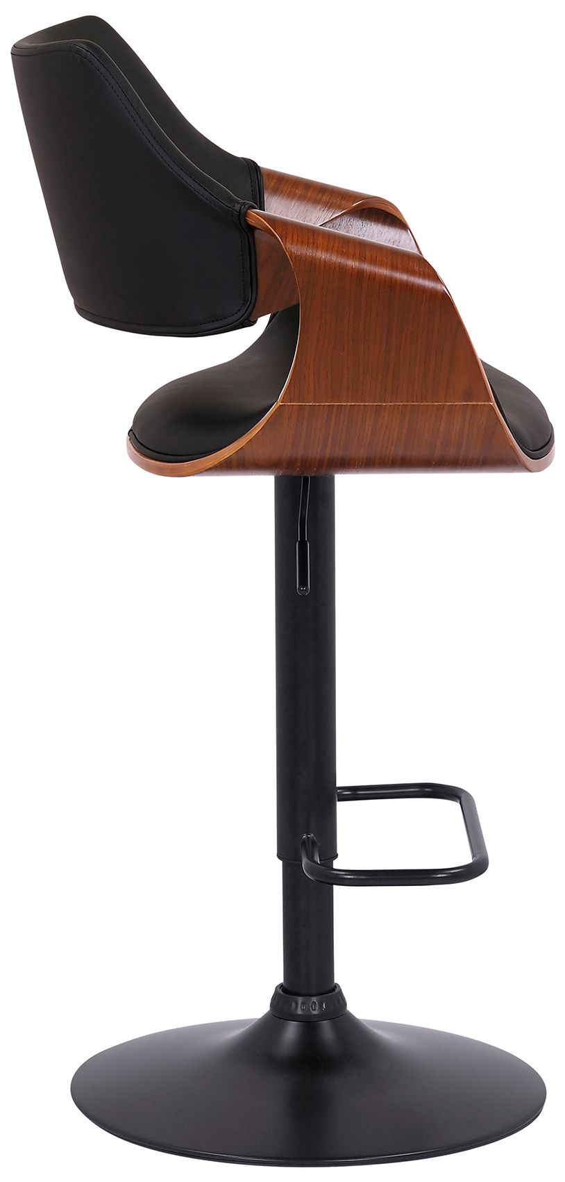Aspen Adjustable Swivel Barstool in Black Powder Coated, Black Faux Leather