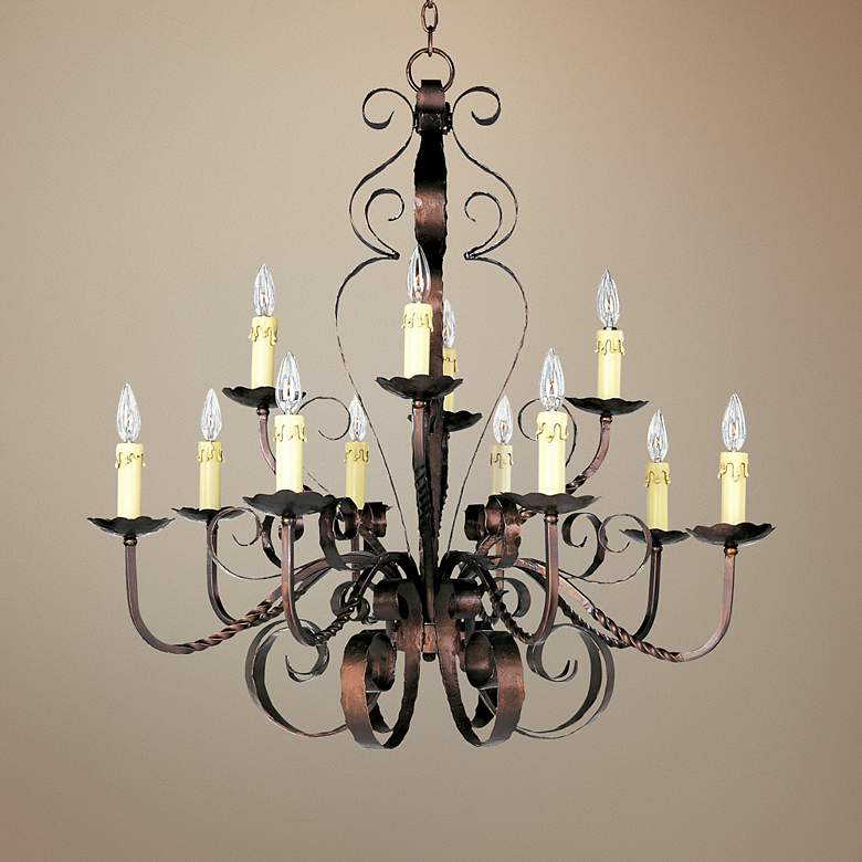 Image 1 Aspen Collection 36" Wide Two-Tiered Wrought Iron Chandelier