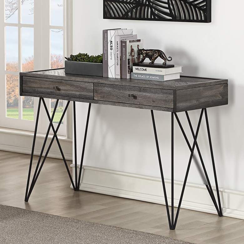 Image 1 Aspen Court 47" Wide Herringbone Wood 2-Drawer Console Table