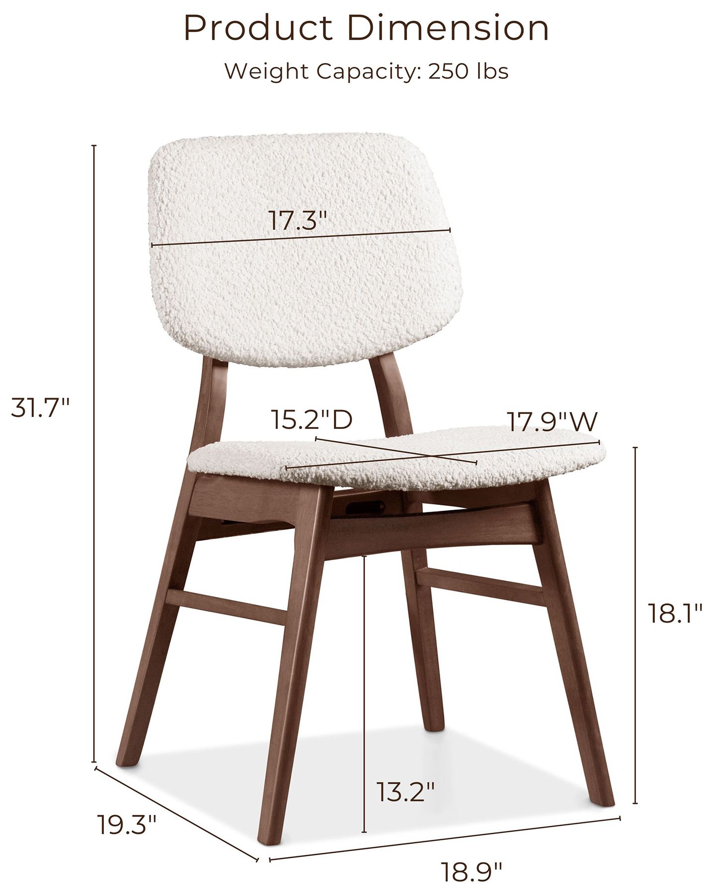 Aspen Grove Mid Century Walnut Boucle Padded Dining Chair Set of 2