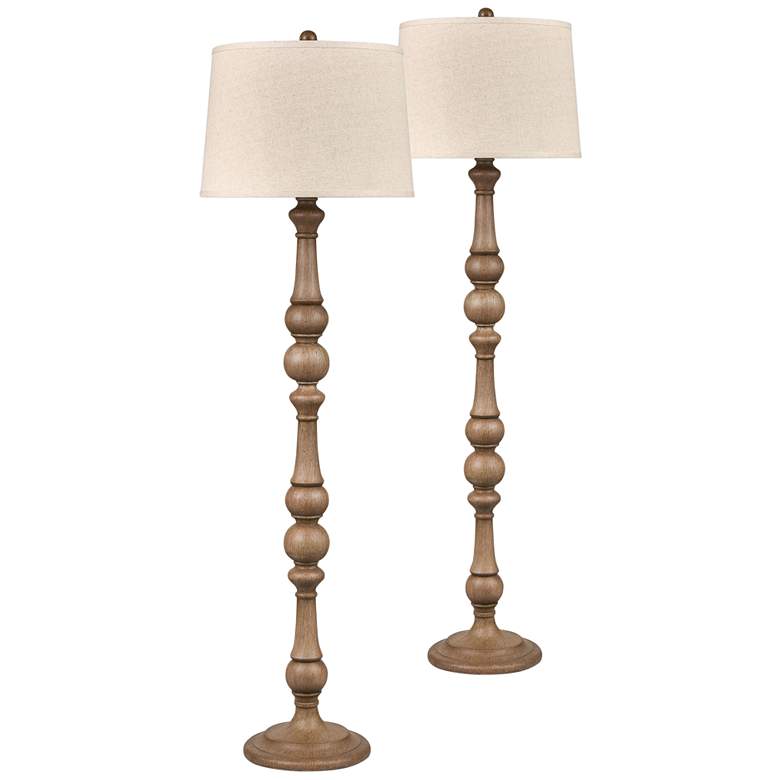 Image 1 Aspermont Washed Oak Column Floor Lamps Set of 2