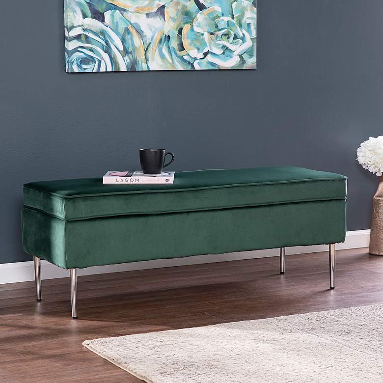 Image 1 Aspley Green Velvet Storage Bench