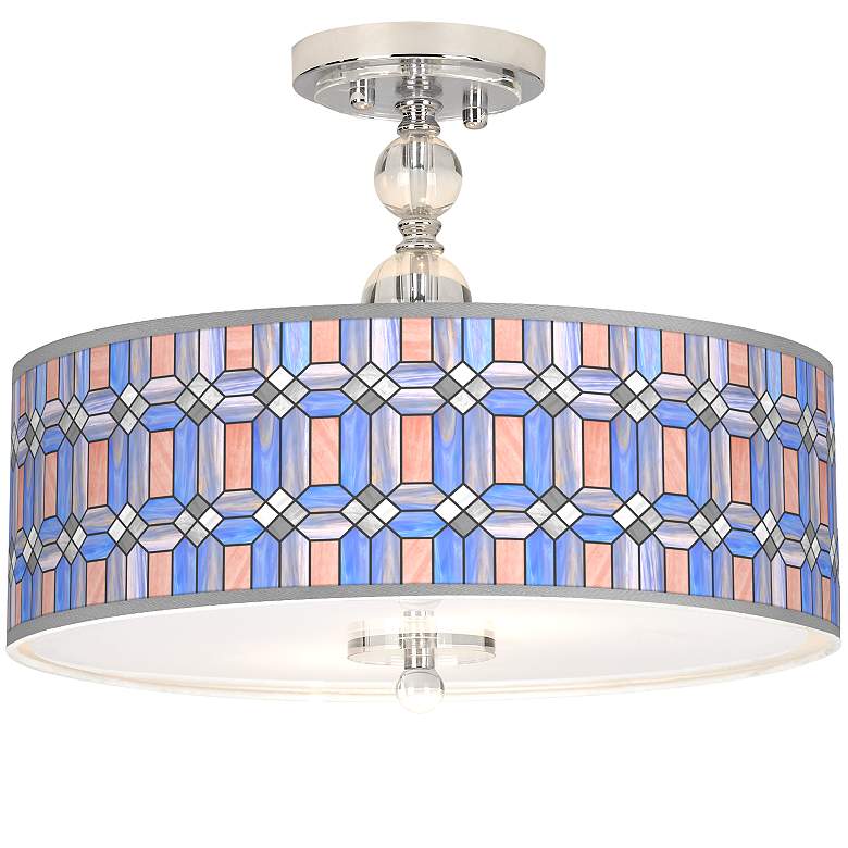 Image 1 Asscher Tiffany-Style Giclee 16 inchW Semi-Flush Ceiling Light