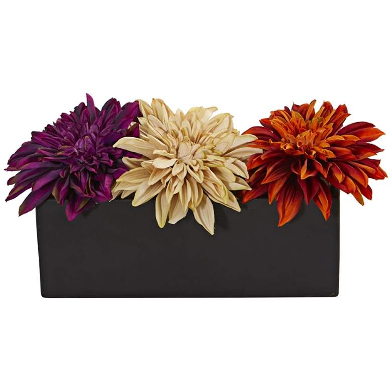 Image 1 Assorted Dahlia 15" Wide Faux Flowers in Black Planter