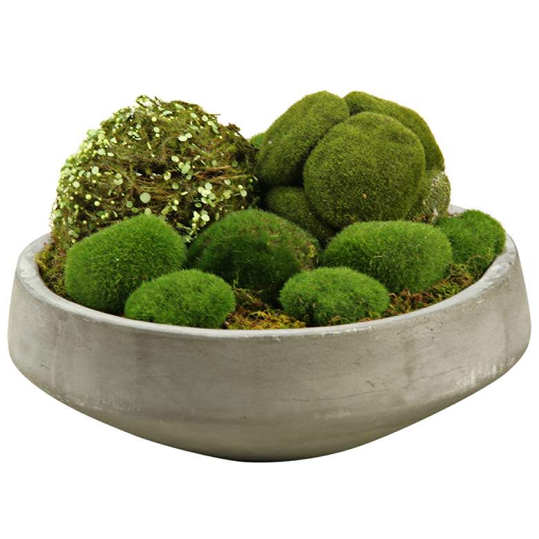 Image 1 Assorted Moss Balls 13 inchW Faux Plant in Concrete Bowl