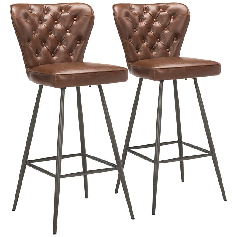 Image 2 Aster 30" Burgundy Faux Leather Tufted Barstool Set of 2