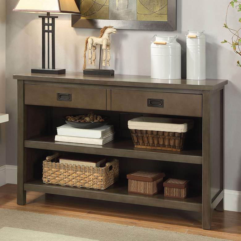 Image 1 Asteris 46 3/4" Wide Gray Oak 2-Drawer Wood Console Table
