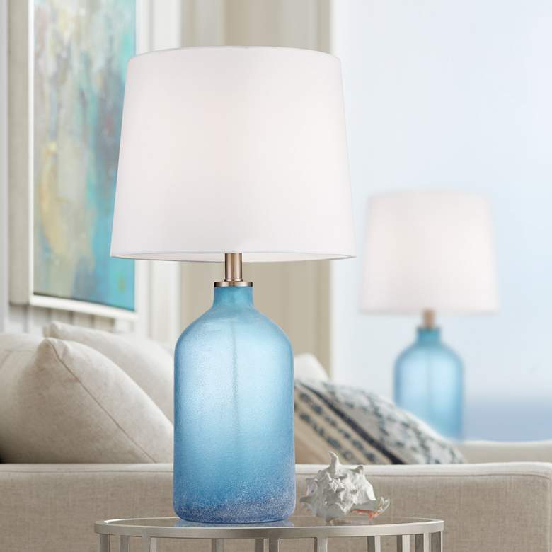 Image 1 Aston Blue Frosted Glass Table Lamps Set of 2