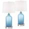 Aston Blue Frosted Glass Table Lamps With 8" Round Risers