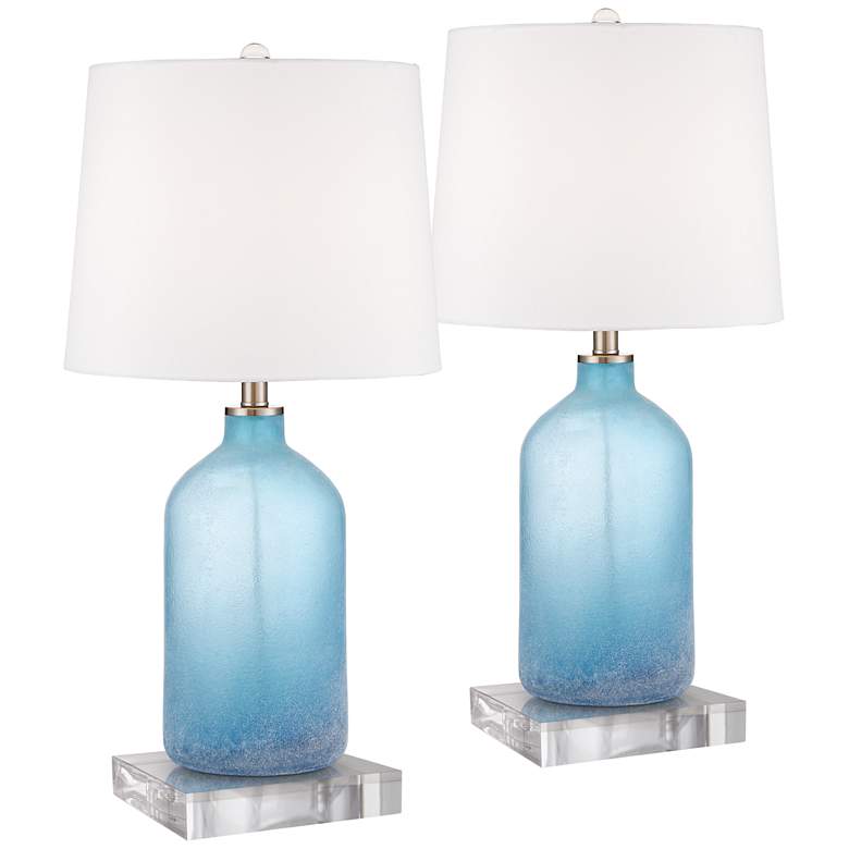 Image 1 Aston Blue Frosted Glass Table Lamps With 8 inch Square Risers